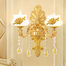 GobekUsa Modern Gold Crystal Droplet Glass Flower Wall Mount Sconce