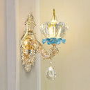 GobekUsa Modern Gold Crystal Droplet Glass Flower Wall Mount Sconce