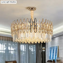 GobekUsa Minimalist K9 Crystal Drum Pendant Light for Living Room Chandelier