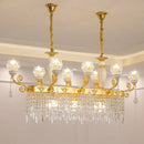 GobekUsa Crystal Floral Island Pendant Lamp - Modern Gold Dining Room Light Fixture with 6/8-Light Option