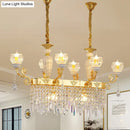 GobekUsa Crystal Floral Island Pendant Lamp - Modern Gold Dining Room Light Fixture with 6/8-Light Option