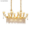 GobekUsa Crystal Floral Island Pendant Lamp - Modern Gold Dining Room Light Fixture with 6/8-Light Option