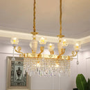 GobekUsa Crystal Floral Island Pendant Lamp - Modern Gold Dining Room Light Fixture with 6/8-Light Option