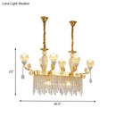 GobekUsa Crystal Floral Island Pendant Lamp - Modern Gold Dining Room Light Fixture with 6/8-Light Option