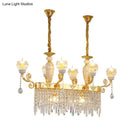 GobekUsa Crystal Floral Island Pendant Lamp - Modern Gold Dining Room Light Fixture with 6/8-Light Option
