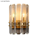 GobekUsa Modern Gold Crystal Flush Wall Sconce: Half-Cylinder Rectangle-Cut Lamp with 2 Lights for Hallways