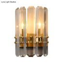 GobekUsa Modern Gold Crystal Flush Wall Sconce: Half-Cylinder Rectangle-Cut Lamp with 2 Lights for Hallways