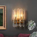 GobekUsa Modern Gold Crystal Flush Wall Sconce: Half-Cylinder Rectangle-Cut Lamp with 2 Lights for Hallways