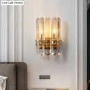 GobekUsa Modern Gold Crystal Flush Wall Sconce: Half-Cylinder Rectangle-Cut Lamp with 2 Lights for Hallways