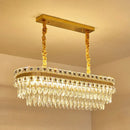 GobekUsa Contemporary Gold LED Crystal Tiered Island Light Fixture - Stylish Oblong Hanging Lamp for Table