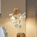 GobekUsa Modern Crystal Leaf Wall Sconce with Gold Finish - 2 Bulbs for Porch Lighting