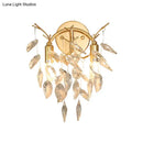 GobekUsa Modern Crystal Leaf Wall Sconce with Gold Finish - 2 Bulbs for Porch Lighting