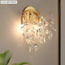 GobekUsa Modern Crystal Leaf Wall Sconce with Gold Finish - 2 Bulbs for Porch Lighting