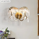 GobekUsa Modern Crystal Wall Sconce Light with Bent Arm - 2 Lights, Brass Finish - Perfect for Bedroom