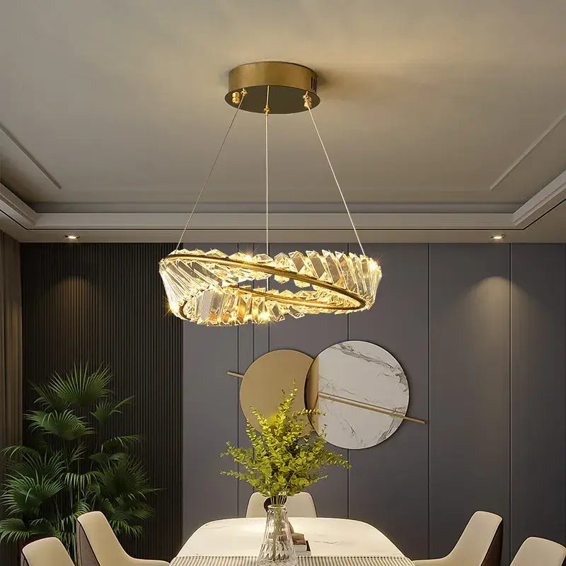 GobekUsa Crystal LED Chandelier: Elegant Irregular Ring Pendant Light for Modern Home Decor, photo 4 of 16