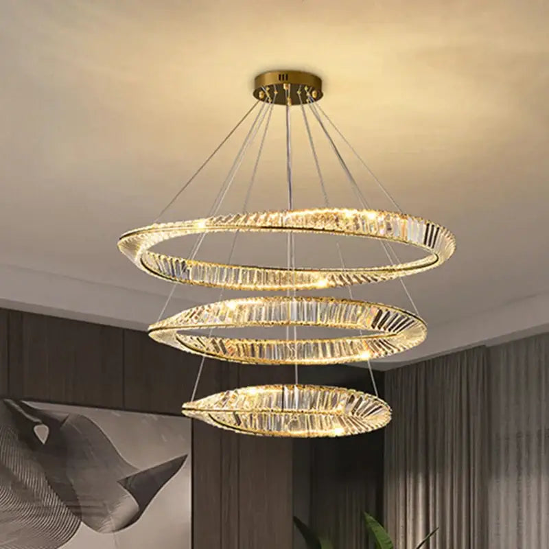 GobekUsa Crystal LED Chandelier: Elegant Irregular Ring Pendant Light for Modern Home Decor, photo 7 of 16