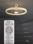 GobekUsa Crystal LED Fan Light: 50W Remote Reversible Blade, Quiet, Timed, Invisible Design