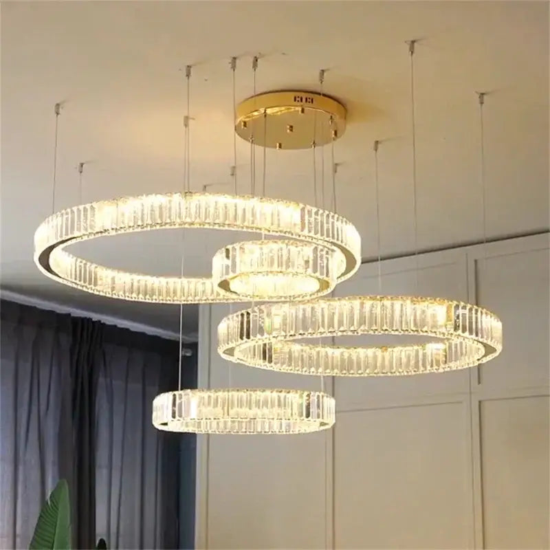 GobekUsa Crystal LED Ring Chandelier - Luxury Villa Stair Pendant Fixture