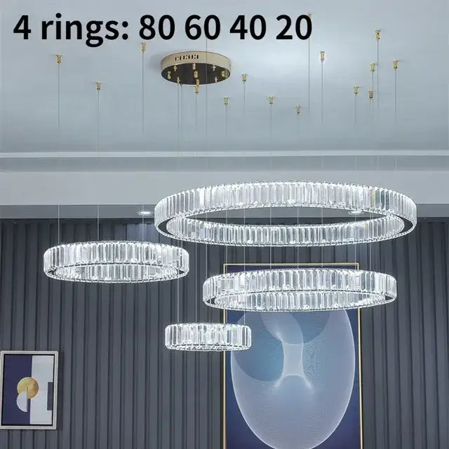 GobekUsa Crystal LED Ring Chandelier - Luxury Villa Stair Pendant Fixture, photo 14 of 20