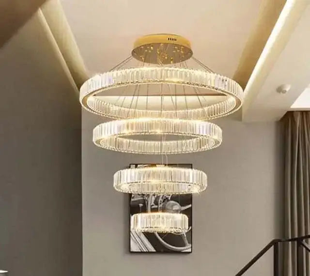 GobekUsa Crystal LED Ring Chandelier - Luxury Villa Stair Pendant Fixture, photo 7 of 20