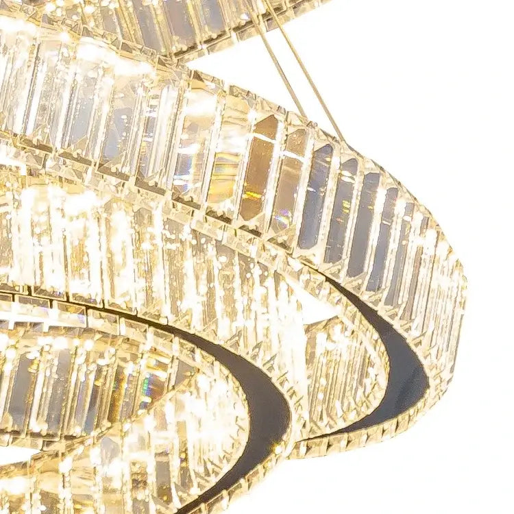GobekUsa Crystal LED Ring Chandelier - Luxury Villa Stair Pendant Fixture, photo 5 of 20