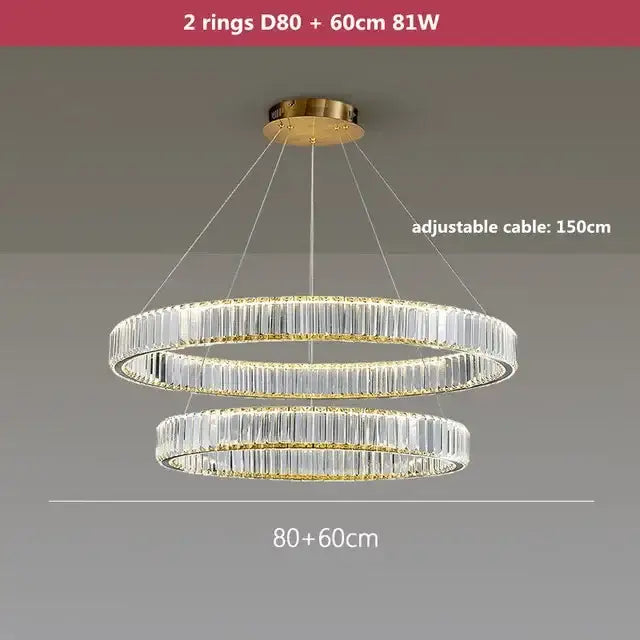 GobekUsa Crystal LED Ring Chandelier - Luxury Villa Stair Pendant Fixture, photo 10 of 20