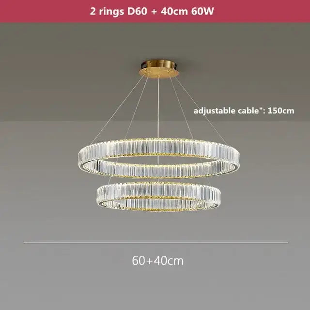 GobekUsa Crystal LED Ring Chandelier - Luxury Villa Stair Pendant Fixture, photo 11 of 20