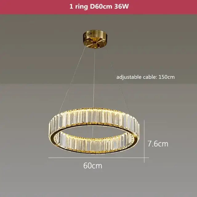 GobekUsa Crystal LED Ring Chandelier - Luxury Villa Stair Pendant Fixture, photo 19 of 20