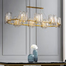 GobekUsa Modern Gold Ceiling Pendant Lamp with Clear Crystal Icicle Shade – 8 Bulbs, Oval Design