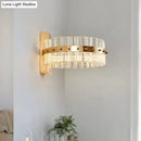 GobekUsa Modern Crystal Prism Drum Wall Sconce Light with LED Flush Mount, Gold Finish