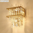 GobekUsa Modern Gold Crystal Rod Wall Mount Sconce with Cube Shade - 3-Light Fixture for Living Room Lighting