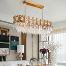 GobekUsa Modern Gold Crystal Rod Island Pendant Light - 10 Heads, Oval Suspension Design