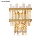 GobekUsa Modern Gold Crystal Rod Wall Mount Sconce with Cube Shade - 3-Light Fixture for Living Room Lighting