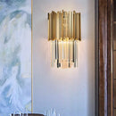 GobekUsa Modern Clear Crystal Tiered 2-Bulb Golden Wall Sconce Light - 8"/12" W, Metal