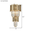 GobekUsa Modern Clear Crystal Tiered 2-Bulb Golden Wall Sconce Light - 8"/12" W, Metal