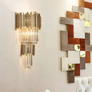 GobekUsa Modern Clear Crystal Tiered 2-Bulb Golden Wall Sconce Light - 8"/12" W, Metal