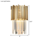 GobekUsa Modern Clear Crystal Tiered 2-Bulb Golden Wall Sconce Light - 8"/12" W, Metal
