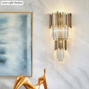 GobekUsa Modern Clear Crystal Tiered 2-Bulb Golden Wall Sconce Light - 8"/12" W, Metal
