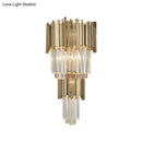GobekUsa Modern Clear Crystal Tiered 2-Bulb Golden Wall Sconce Light - 8"/12" W, Metal