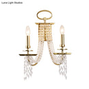 GobekUsa Modern Gold Crystal Strand Wall Mounted Candle Wall Lamp - 2-Light Design, Bedroom Lighting
