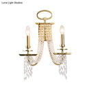 GobekUsa Modern Gold Crystal Strand Wall Mounted Candle Wall Lamp - 2-Light Design, Bedroom Lighting