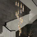 GobekUsa Crystal Tear Drop Chandelier: Gold LED Pendant Light for Villa Staircase and Living Room