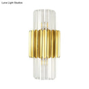 GobekUsa Minimalist Gold Half-Cylinder Crystal Sconce Light Fixture - 2 Lights for Bedroom Wall Lighting