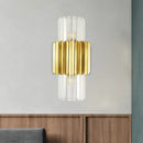 GobekUsa Minimalist Gold Half-Cylinder Crystal Sconce Light Fixture - 2 Lights for Bedroom Wall Lighting