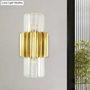 GobekUsa Minimalist Gold Half-Cylinder Crystal Sconce Light Fixture - 2 Lights for Bedroom Wall Lighting