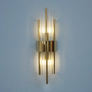 Modern gold crystal wall lamp for bedroom with vertical glass tubes by Decorbites