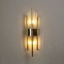 Modern gold crystal wall lamp for bedroom with vertical glass tubes by Decorbites