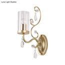 GobekUsa Modern Crystal Brass Sconce Wall Light with Clear Glass Cylinder Shade