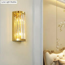 GobekUsa Modern Gold Wall Light Fixture with Clear Crystal Shade, Half Cylinder Design, 2 Lights