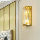GobekUsa Modern Gold Wall Light Fixture with Clear Crystal Shade, Half Cylinder Design, 2 Lights